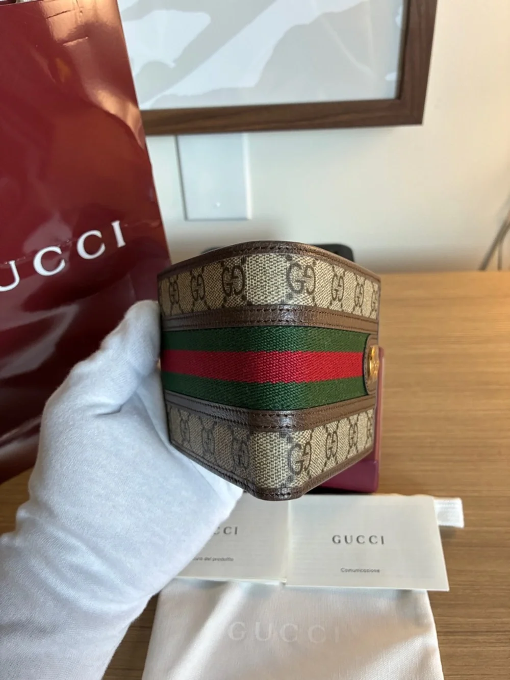 Gucci Ophidia bi-fold GG wallet with red and green stripe